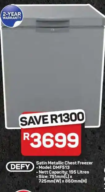 Pick n Pay Hypermarket Defy Satin Metallic Chest Freezer offer