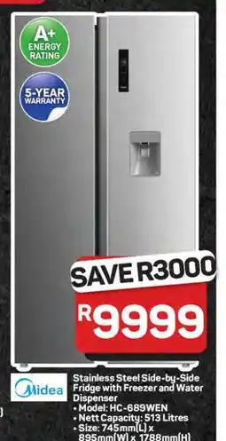 Pick n Pay Hypermarket Stainless Steel Side-by-Side Fridge with Freezer and Water Dispenser offer