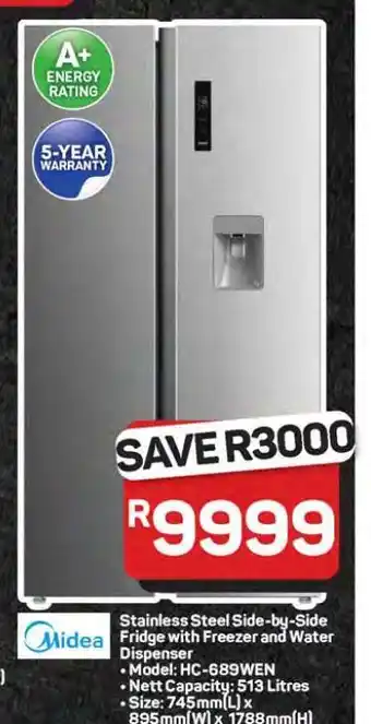 Pick n Pay Hypermarket Stainless Steel Side-by-Side Fridge with Freezer and Water Dispenser offer