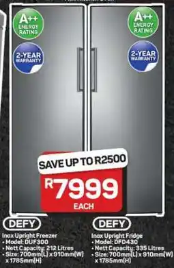 Pick n Pay Hypermarket Defy Inox Upright Freezer/Fridge offer