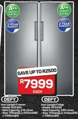Pick n Pay Hypermarket Defy Inox Upright Freezer/Fridge offer