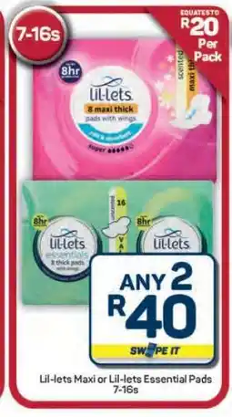 Pick n Pay Hypermarket Lil-lets Maxi or Lil-lets Essential Pads 7-16s offer
