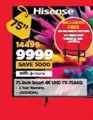 HiFi Corp Hisense 75-Inch Smart 4K UHD TV-75A60 offer
