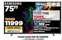 HiFi Corp Samsung 75-Inch Crystal UHD 4K 75U8000F offer