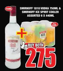 Boxer SMIRNOFF 1818 VODKA 750ML & SMIRNOFF ICE SPIRIT COOLER ASSORTED 6 X 440ML offer
