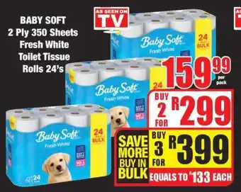 Boxer BABY SOFT 2 Ply 350 Sheets Fresh White Toilet Tissue Rolls 24's offer