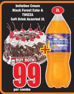 Boxer Imitation Cream Black Forest Cake & TWIZZA Soft Drink Assorted 2L offer