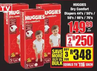 Boxer HUGGIES Dry Comfort Diapers 44's / 50's / 58's / 66's / 76's offer
