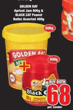 Boxer GOLDEN RAY Apricot Jam 600g & BLACK CAT Peanut Butter Assorted 400g offer
