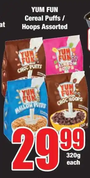 Boxer YUM FUN Cereal Puffs / Hoops Assorted offer