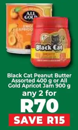 Food Lover's Market Black Cat Peanut Butter Assorted 400 g or All Gold Apricot Jam 900 g offer