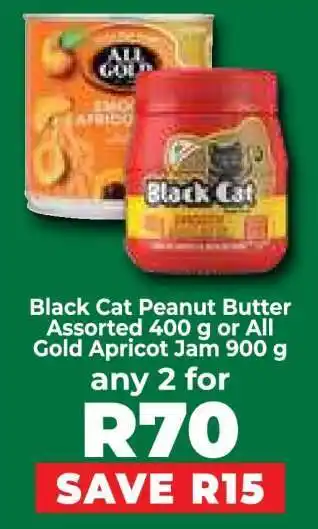 Food Lover's Market Black Cat Peanut Butter Assorted 400 g or All Gold Apricot Jam 900 g offer