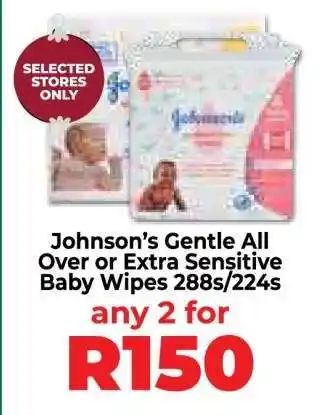 Food Lover's Market Johnson’s Gentle All Over or Extra Sensitive Baby Wipes 288s/224s offer
