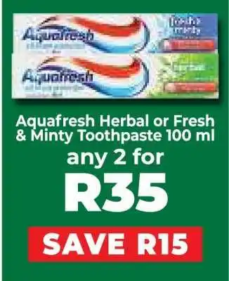 Food Lover's Market Aquafresh Herbal or Fresh & Minty Toothpaste 100 ml offer