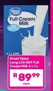 Game Great Value Long Life UHT Full Cream Milk-6 x 1L offer
