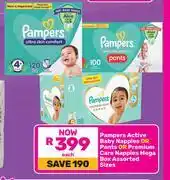 Game Pampers Active Baby Nappies Or Pants Or Premium Care Nappies Mega Box Assorted Sizes-Each offer