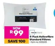 Game Mainstays 4 Pack Hollowfibre Standard Pillows offer