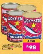Game Lucky Star Pilchards In Tomato Or Hot Chilli Sauce-For 4 x 400g offer