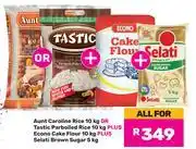 Game Aunt Caroline Rice 10Kg+Tastic Parboiled Rice 10Kg+Econo Cake Flour 10Kg+Selati Brown Sugar 5Kg-All offer