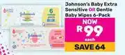 Game Johnson's Baby Extra Sensitive or Gentle Baby Wipes (6 Pack)-Each offer