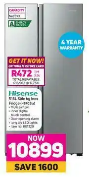 Game Hisense 516L Side By Inox Fridge H670SIA offer