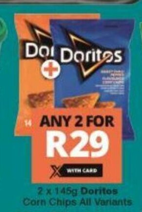 Checkers Doritos Corn Chips All Variants 2 x 145g offer
