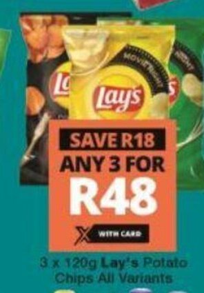 Checkers Lay's Potato Chips All Variants 3 x 120g offer