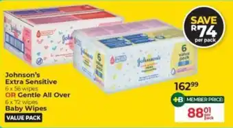 Baby City Johnson's Extra Sensitive OR Gentle All Over Baby Wipes offer