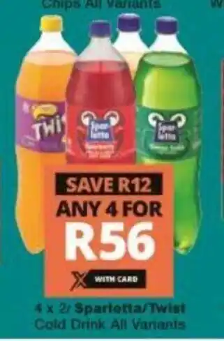 Checkers Sparletta / Twist Cold Drink All Variants 4 x 2L offer
