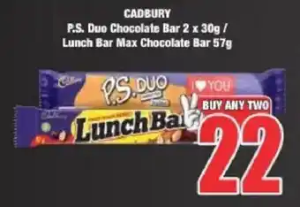 Boxer CADBURY P.S. Duo Chocolate Bar/ Lunch Bar Max Chocolate Bar offer