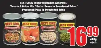 Boxer BEST COOK Mixed Vegetables Assorted/ Tomato & Onion Mix/ Butter Beans In Sweetened Brine/ Processed Peas in Sweetened Brine offer