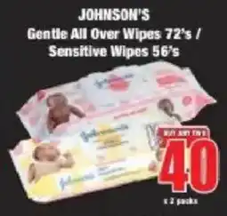 Boxer JOHNSON'S Gentle All Over Wipes/ Sensitive Wipes offer