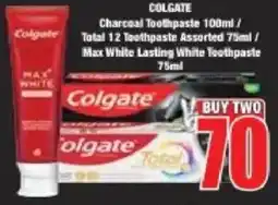 Boxer COLGATE Charcoal Toothpaste/ Total 12 Toothpaste Assorted/ Max White Lasting White Toothpaste offer