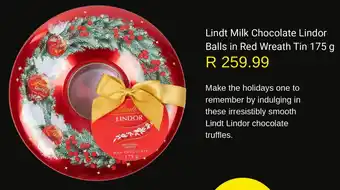 Woolworths Lindt Milk Chocolate Lindor Balls in Red Wreath Tin offer