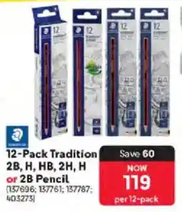 Makro Staedtler Tradition 2B, H, HB, 2H, H or 2B Pencil offer