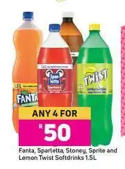 Game Fanta, Sparleta, Stoney, Sprite & Lemon Twist Softdrinks-For Any 4 x 1.5Ltr offer