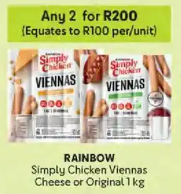 Makro RAINBOW Simply Chicken Viennas Cheese or Original offer