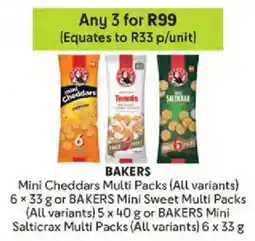 Makro Mini Cheddars Multi Packs or BAKERS Mini Sweet Multi Packs or BAKERS Mini Salticrax Multi Packs offer