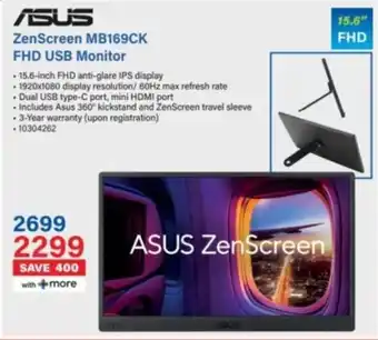 Incredible Connection ASUS ZenScreen MB169CK FHD USB Monitor offer
