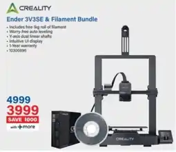 Incredible Connection CREALITY Ender 3V3SE & Filament Bundle offer