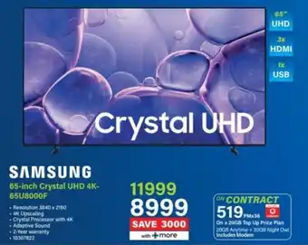 Incredible Connection SAMSUNG 65-inch Crystal UHD 4K-65U8000F offer