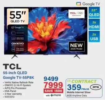 Incredible Connection TCL 55-inch QLED Google TV-55P8K offer