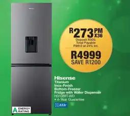 OK Furniture Hisense Titanium Inox-Finish Bottom-Freezer Fridge with Water Dispenser H310BIT-WD offer