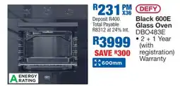 OK Furniture DEFY Black 600E Glass Oven DBO483E offer