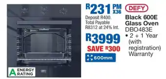OK Furniture DEFY Black 600E Glass Oven DBO483E offer
