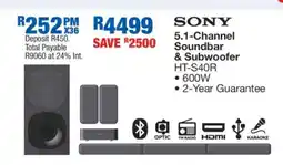 OK Furniture Sony 5.1-Channel Soundbar & Subwoofer HT-S40R offer