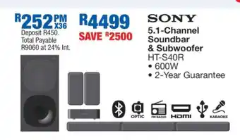 OK Furniture Sony 5.1-Channel Soundbar & Subwoofer HT-S40R offer