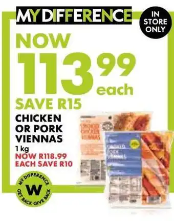 Woolworths Chicken or Pork Viennas offer