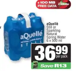 Spar aQuellè Still or Sparkling Natural Spring Water offer