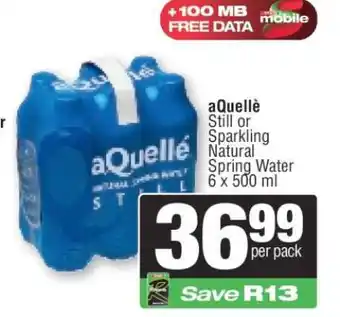 Spar aQuellè Still or Sparkling Natural Spring Water offer
